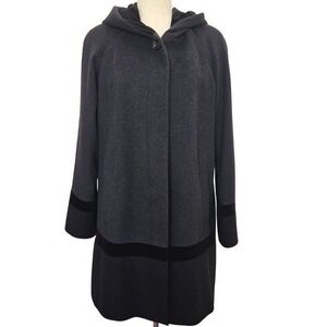 Forecaster of Boston Women's Charcoal Wool Blend Hooded Coat Velvet Trim Size 10